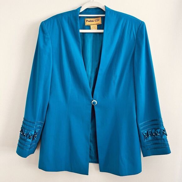 🎉Clearance🎉Psalm CIV Blue Embellished & Jeweled Blazer Sunday Church ~ Size 14 - Picture 1 of 11